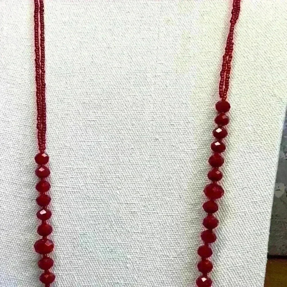 Vintage Glass Crystal and Seed Beads Dark Red - Picture 2 of 2